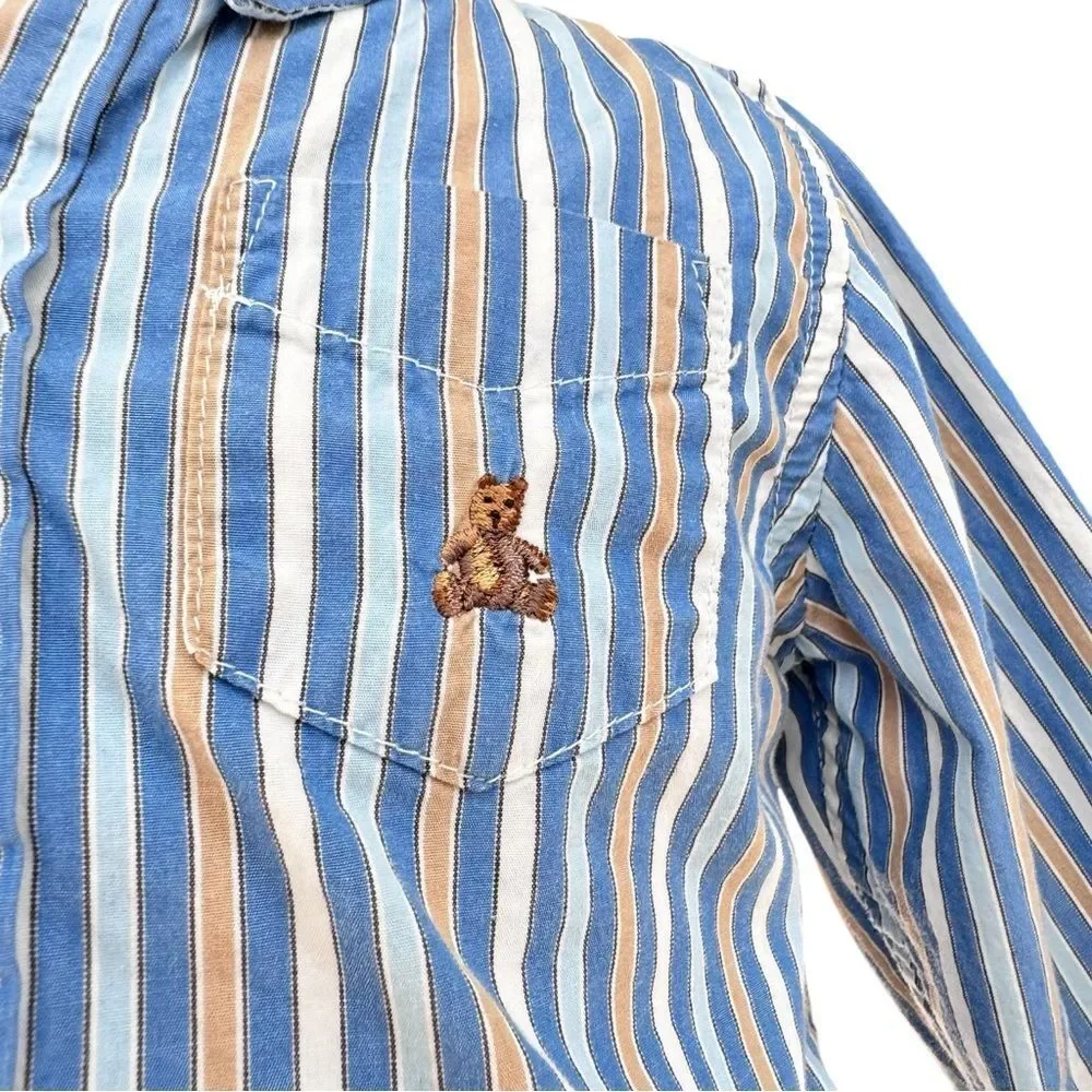 Baby Gap Boys Long Sleeve Striped Button Down Brannan Bear Shirt. 12-18 Months